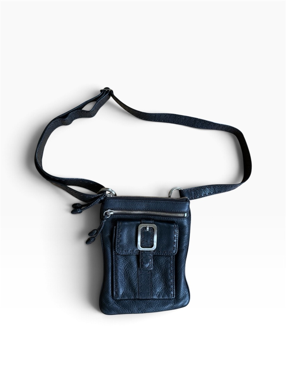 Cole Haan- Y2K Black Leather Crossbody Pouch Bag w/ Front Buckle